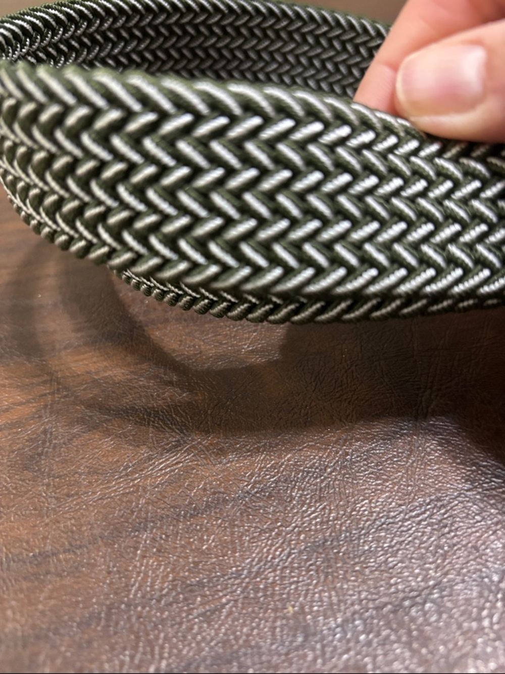 LEBRA Men's Green Woven Elastic Belt with Silver Buckle - Picture 3 of 3